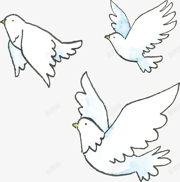 手绘白色飞舞和平鸽矢量图ai免抠素材_新图网 https://ixintu.com 和平鸽 手绘风 白色鸽子 矢量png 飞舞鸽子 鸽子 矢量图