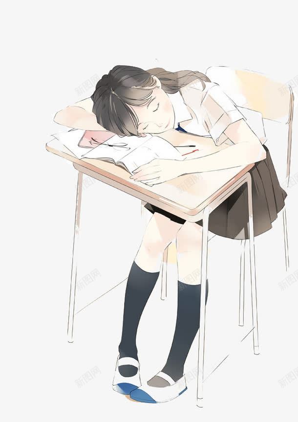 睡觉少女psd免抠素材_新图网 https://ixintu.com 学生 美女 美少女 课桌