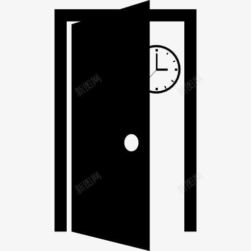 教室敞开的门和墙上的时钟在图标png_新图网 https://ixintu.com 建筑 开放 打开门 挂钟 教育 模板 类 背后 门打开 门打开了