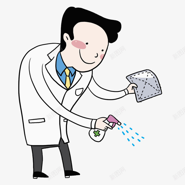 卡通消毒的医生png免抠素材_新图网 https://ixintu.com 医生 卡通 帅气的 手绘 毛巾 消毒水 男人 男医生卡通图 白大褂