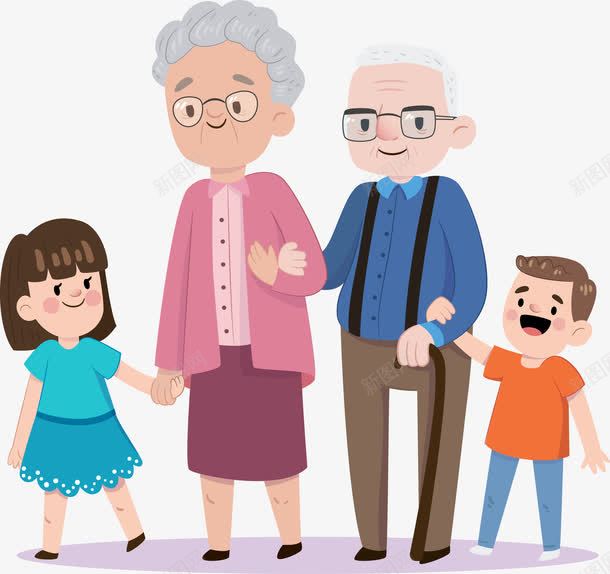 卡通老年夫妻带孙子们png免抠素材_新图网 https://ixintu.com am 中国传统节日 九月九 卡通小孩 卡通老人 夫妻 奶奶 小孩 爷爷 节日 重阳 重阳节