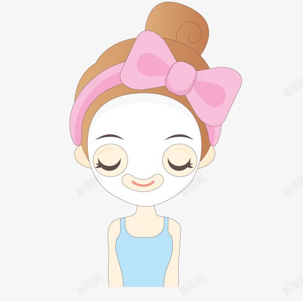 卡通做面膜的小女孩png免抠素材_新图网 https://ixintu.com 化妆品 女孩 巧克力女孩 护肤 粉色 美女 美容 美白 舒缓皮肤 蓝背心 蝴蝶结 面膜