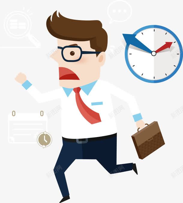 上班迟到奔跑的男人png免抠素材_新图网 https://ixintu.com 上班 卡通人物 商务人物 奔跑 时钟 男人 矢量人物 迟到
