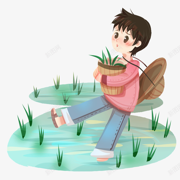 春分男孩插秧png免抠素材_新图网 https://ixintu.com 女孩 手绘 插画 插秧卡通 春分 春天