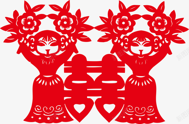 结婚贴纸图png免抠素材_新图网 https://ixintu.com 剪纸 双喜 喜字贴 囍 囍底纹 大红喜字 婚庆 底纹 窗花帖 红色