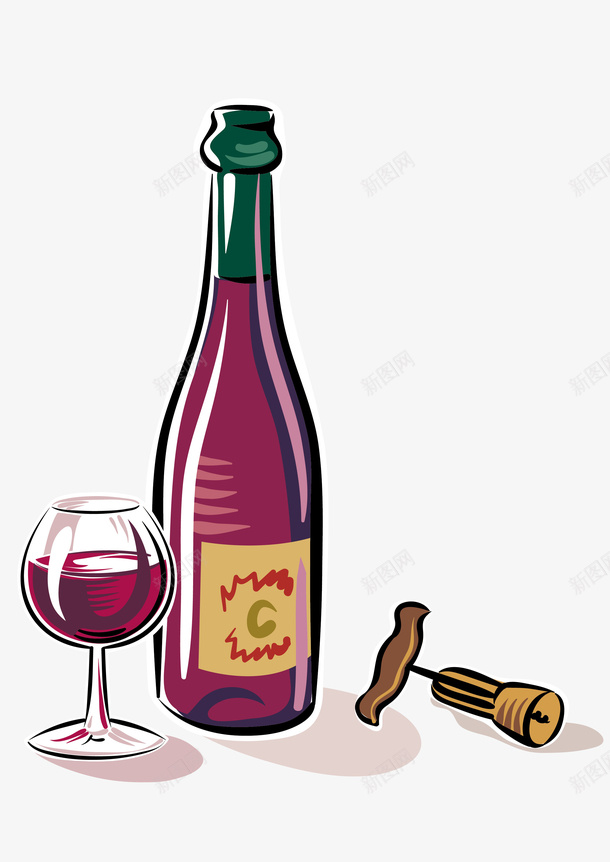 手绘红酒png免抠素材_新图网 https://ixintu.com 休闲饮品 生活百科 红酒 酒水饮料 酒瓶 餐饮美食