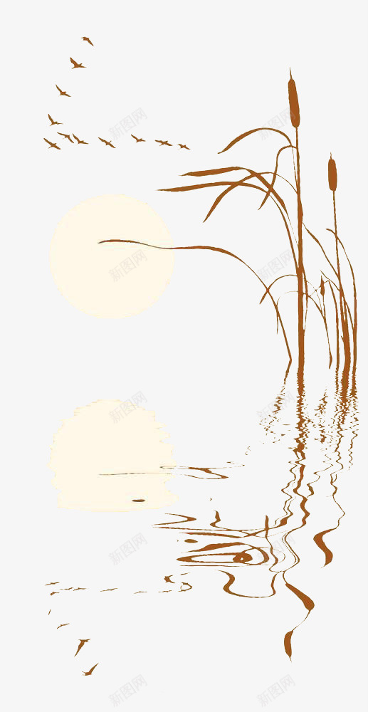 日出时的芦苇和大雁简约风格画png免抠素材_新图网 https://ixintu.com 剪影 大雁 日出时 简约风格 芦苇 芦苇荡 装饰画