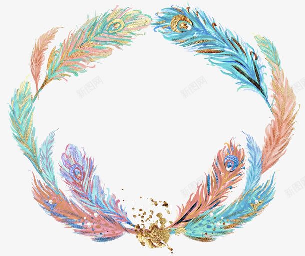 水彩手绘金色羽毛png免抠素材_新图网 https://ixintu.com 一见倾心的花环羽毛 手绘 水彩 金色羽毛