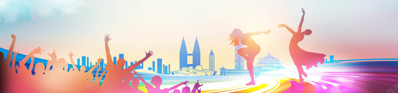 校园舞蹈人物彩色背景psd设计背景_新图网 https://ixintu.com banner 人物 宣传 彩色 文艺 校园舞蹈 楼房剪影 比赛 活动 海报 炫彩 背景 舞会