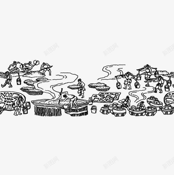古代酿酒图插图元素png免抠素材_新图网 https://ixintu.com 书籍 古代酿酒图 插图 黑色