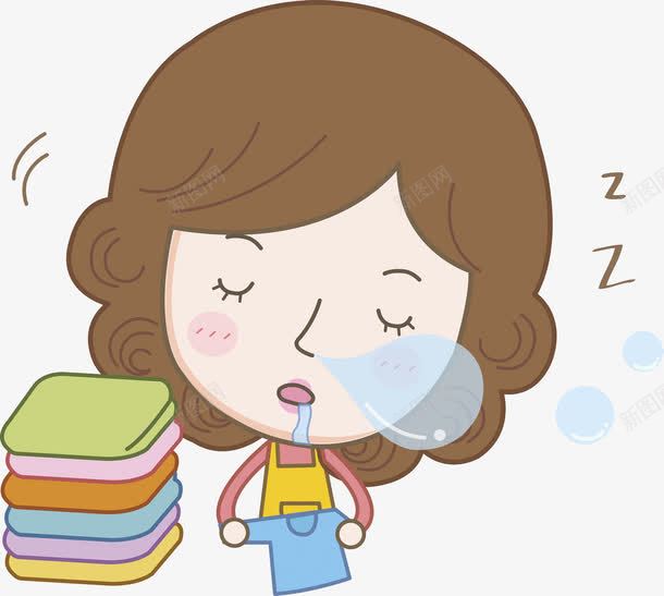 卡通瞌睡女人图png免抠素材_新图网 https://ixintu.com 做家务 卷发 家庭主妇 打鼾 流口水 漂亮 瞌睡