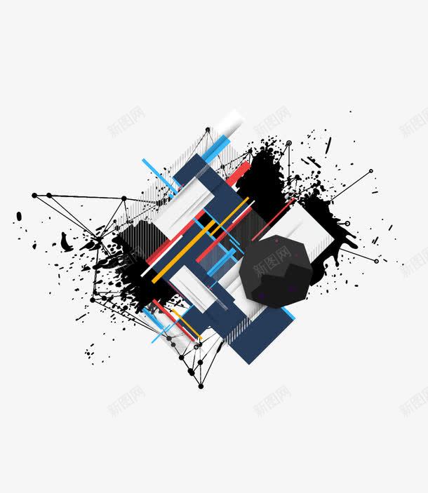 水墨喷溅几何形状装饰png免抠素材_新图网 https://ixintu.com 几何形状 墨点 彩色 水墨 线条