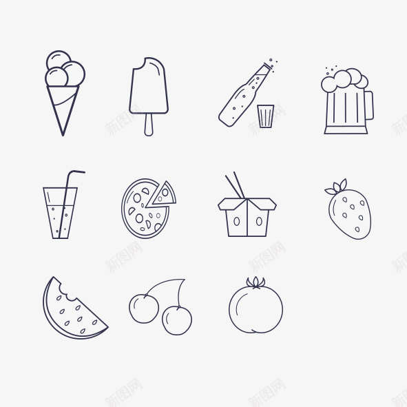 手绘美食元素psd免抠素材_新图网 https://ixintu.com 平面设计 手绘 美食 装饰