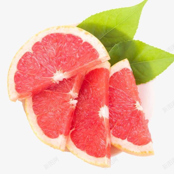 香甜的柚子png免抠素材_新图网 https://ixintu.com 产品实物 切片 切面 柚子叶子 水果 红色
