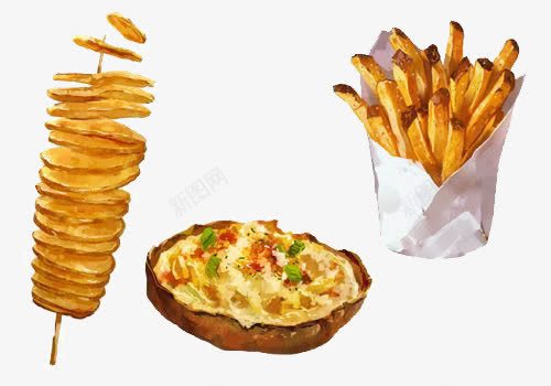 美食png免抠素材_新图网 https://ixintu.com 卡通 手绘 插画 文艺 旋风土豆 清新 美食 薯条