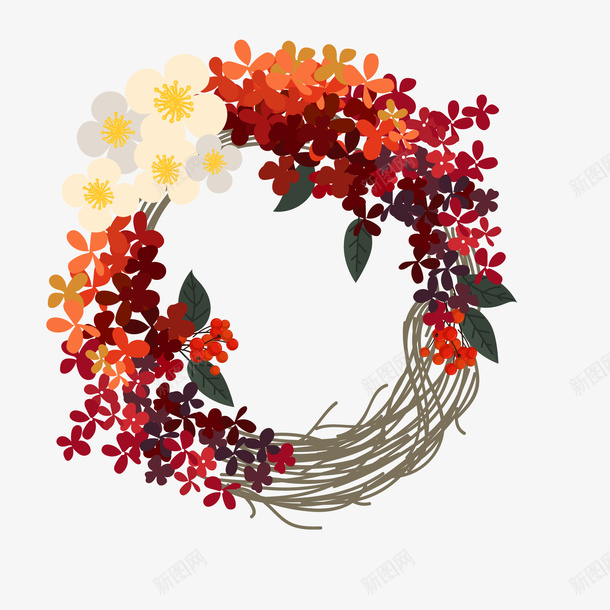 彩色秋季花环矢量图ai免抠素材_新图网 https://ixintu.com 彩色 秋天 秋季 花环 花边设计 边框设计 矢量图
