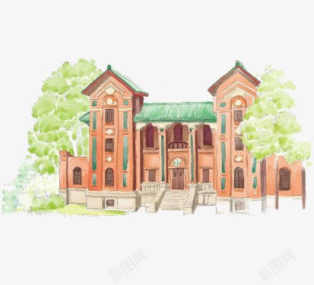 水彩校园png免抠素材_新图网 https://ixintu.com college 大学校园 学校场景 建筑 文明大学校园 树 校园风景 艺术
