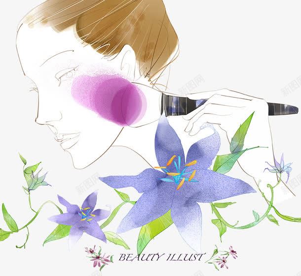 化妆的女人png免抠素材_新图网 https://ixintu.com 化妆的女人 手绘 文艺 清新 花朵 花纹 花藤 详情装饰 详情页装饰