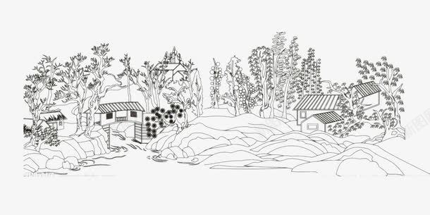 手绘农家画png免抠素材_新图网 https://ixintu.com 山水画 山水简笔画 手绘山水 简笔山水画 简笔画 简笔画农家