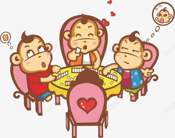 娱乐活动png免抠素材_新图网 https://ixintu.com 四人麻将 打麻将 猴子 矢量人物 麻将桌