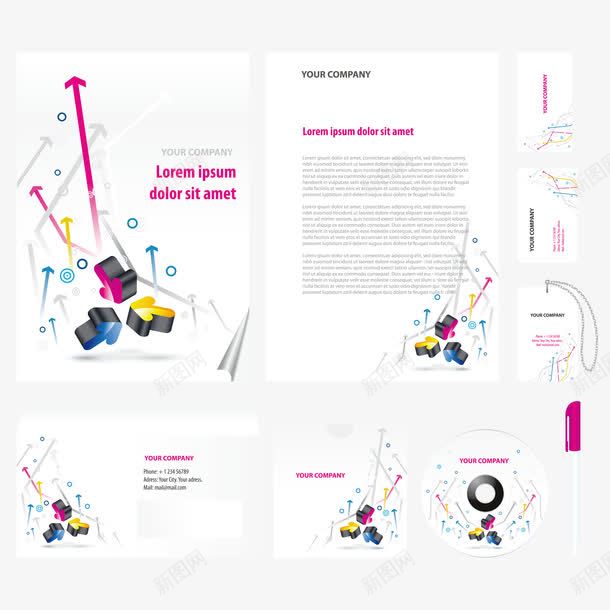 VI矢量图ai免抠素材_新图网 https://ixintu.com VI设计 书签 光盘 几何 印刷品 名片 宣传单 时尚 标签 炫彩 笔 视觉系统设计 矢量图