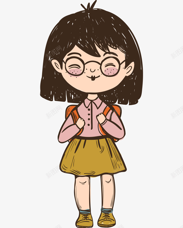 开学季卡通人物背书包女学生png免抠素材_新图网 https://ixintu.com 动画 卡通人物 可爱 女生 开学季 背书包女学生