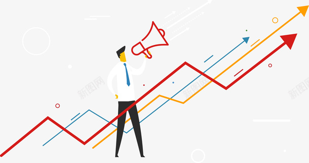 简笔西装男拿着喇叭呐喊png免抠素材_新图网 https://ixintu.com 上升 呐喊 喇叭 男人 简笔 箭头 线条 衬衫 领带