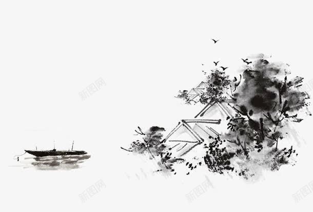 中国风水墨画png免抠素材_新图网 https://ixintu.com 手绘 手绘素材 水墨画 水墨画山水 水墨画轮船