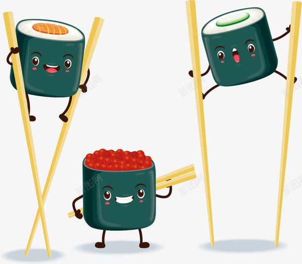 创意寿司饭团png免抠素材_新图网 https://ixintu.com 创意设计 寿司 筷子 绿色饭团 表情 饭团