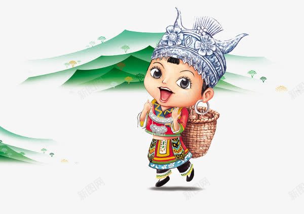 卡通苗族头饰png免抠素材_新图网 https://ixintu.com 卡通 可爱 箩筐 苗族 茶叶制作 贵州苗族 采茶 采茶女