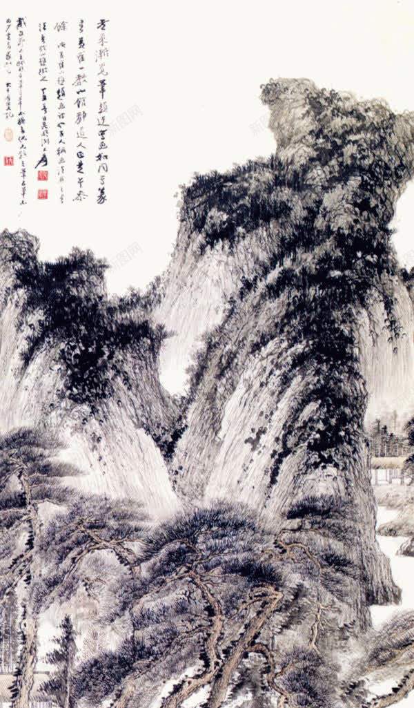 写意山水画png免抠素材_新图网 https://ixintu.com 世界名画 中国古代画作 中国山水画 传世名画 国画山水 水墨风景画 诗意山水
