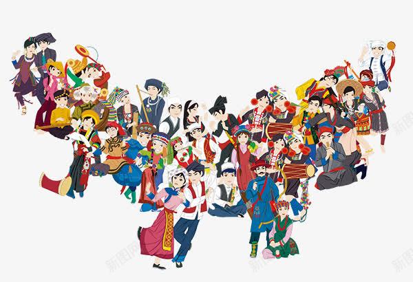 少数民族大集合psd免抠素材_新图网 https://ixintu.com 中华民族 人民力量 团结 壮族 壮族人物 手绘 苗族
