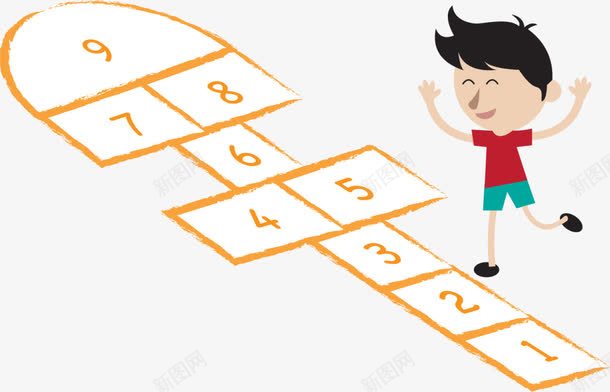 橙色跳格子可爱男孩png免抠素材_新图网 https://ixintu.com 6月1号 儿童节 六一节 可爱男孩 玩耍 童年游戏 童趣 跳格子