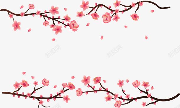 浪漫粉红樱花边框png免抠素材_新图网 https://ixintu.com 日本樱花 樱花 樱花树枝 樱花边框 矢量png 粉红樱花