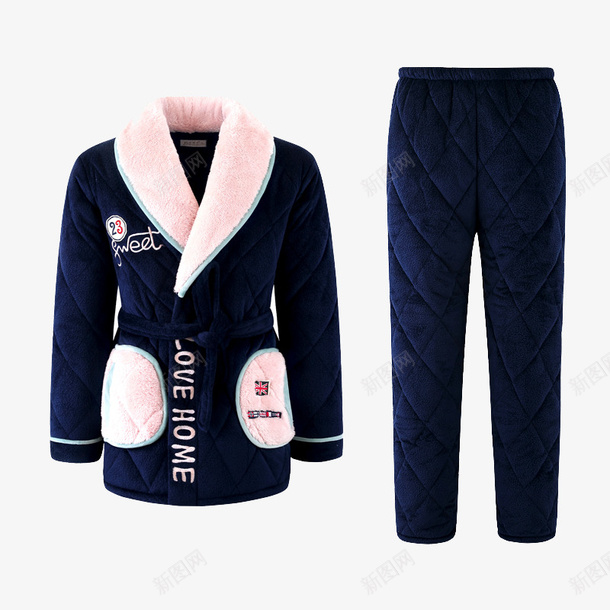 女士夹棉法兰绒家居服png免抠素材_新图网 https://ixintu.com 产品实物 冬季情侣睡衣 女士夹棉法兰绒家居服 女装 女装家居服 睡衣套装 睡袍套装
