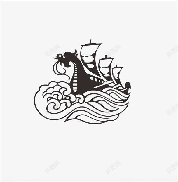 端午节龙舟赛png免抠素材_新图网 https://ixintu.com 中国风 水波浪 浪花 涡旋波浪 端午节 船帆 赛龙舟 镂空 龙 龙船