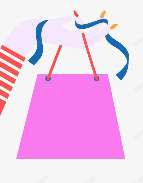 卡通手提购物袋图png免抠素材_新图网 https://ixintu.com 促销标签 创意的 卡通 展板 手臂 折扣 蓝丝带 购物袋 销售