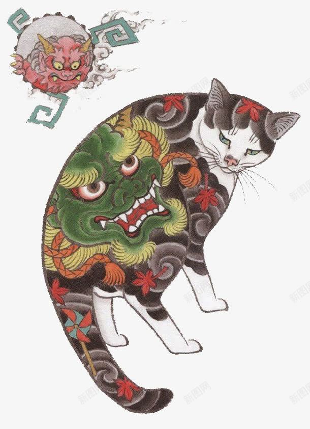 卡通祥云鬼怪纹身png免抠素材_新图网 https://ixintu.com 小猫 祥云 纹身 鬼怪
