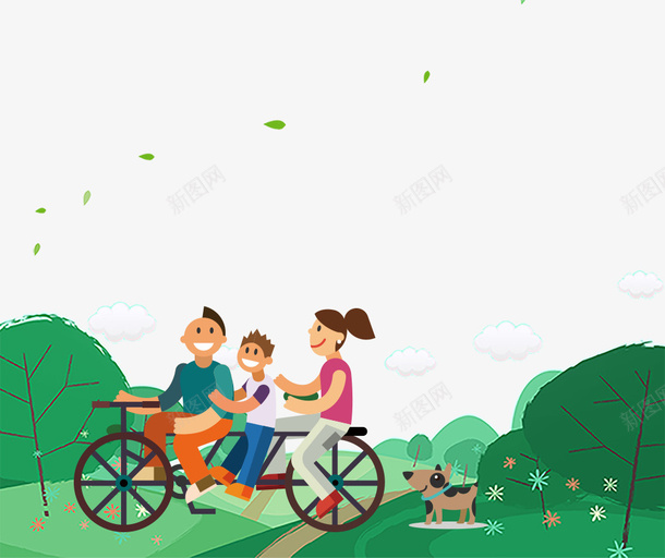 家庭郊游卡通插画png免抠素材_新图网 https://ixintu.com 卡通插画 家庭 我的家人 春天 植被 环境 绿色 运动 郊游 骑行
