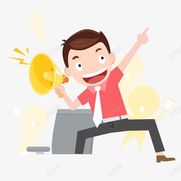 拿着大喇叭做广告的男子png免抠素材_新图网 https://ixintu.com 加油 加油图 呐喊 商务 喇叭 手绘 激动 男子 简约