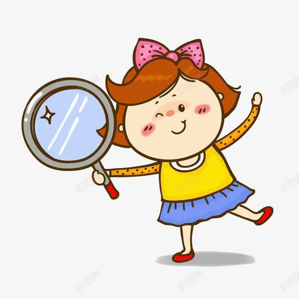 照镜子的女孩png免抠素材_新图网 https://ixintu.com 卡通 女孩 学生 开心的 漂亮的 镜子 黄色的