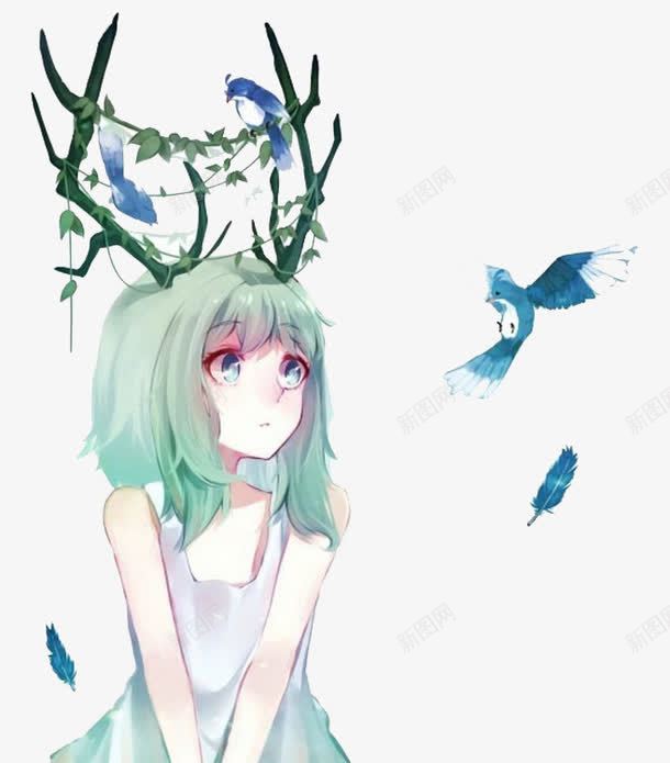蓝色羚羊少女png免抠素材_新图网 https://ixintu.com 少女 简约 羚羊 蓝色