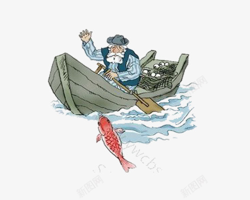 老人与鱼png免抠素材_新图网 https://ixintu.com 彩绘 彩色 海 线稿 老人 船 鱼