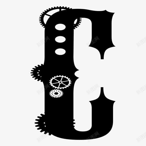 卡通手绘英文字母Cpng免抠素材_新图网 https://ixintu.com 创意 卡通手绘 白色的 简约 英文字母C 黑色 齿轮