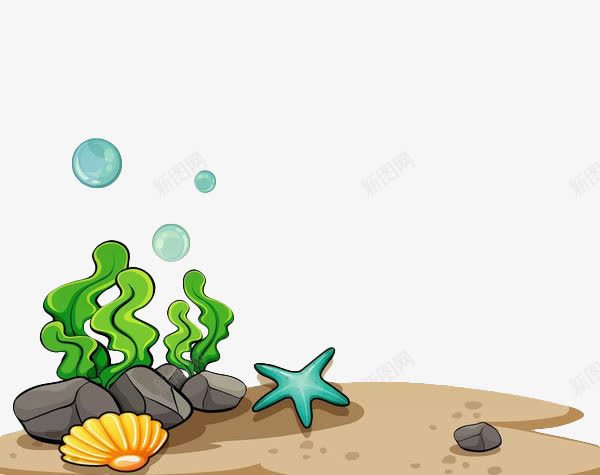 手绘海底水草礁石