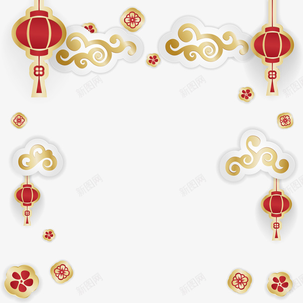 卡通金色祥云与红色灯笼png免抠素材_新图网 https://ixintu.com 新年祥云 春节灯笼 红色灯笼 背景装饰 金色祥云