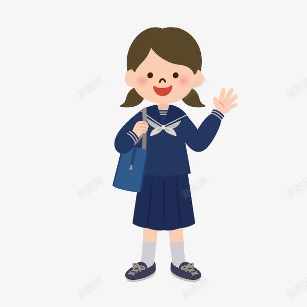 手绘卡通小人人物图案背着png免抠素材_新图网 https://ixintu.com 人物矢量图 人物素材 卡通人物素材 卡通小人素描 卡通礼貌 女学生 女孩 孩子 打招呼 白领 素描 背书包