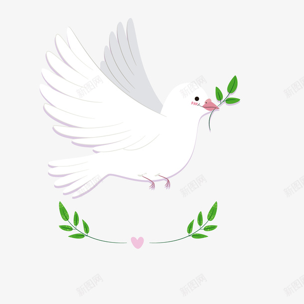 卡通衔橄榄枝的白鸽png免抠素材_新图网 https://ixintu.com 卡通动物 卡通鸽子 白鸽 绿色植物 衔橄榄枝的白鸽 鸽子简笔画