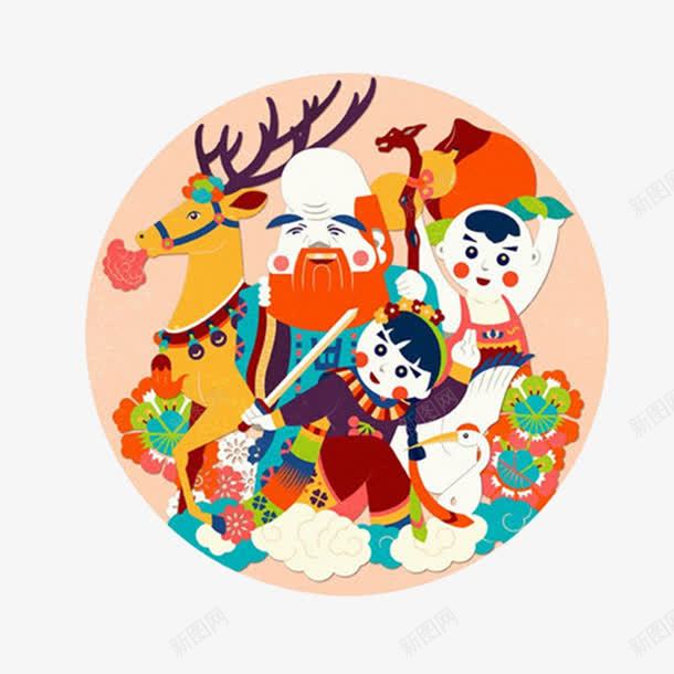 新年年画与寿星图案png免抠素材_新图网 https://ixintu.com 圆形 寿星公 小动物免费PNG下载 扁平化 插画 新年图案透明PNG素材 祥云