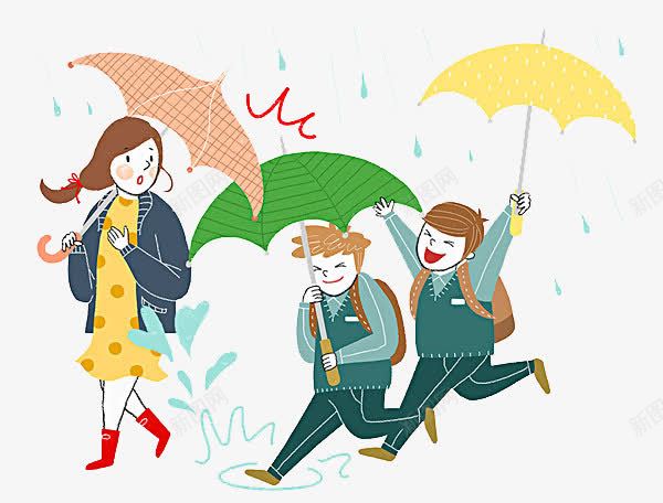 一个被水溅到的女孩png免抠素材_新图网 https://ixintu.com 卡通手绘 尴尬 尴尬卡通 撑伞 无奈的表情 窘迫 雨中奔跑的人